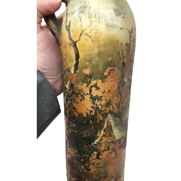 Folk Art Handprinted Tall stoneware jug with fine art scene - Picture 10 of 14